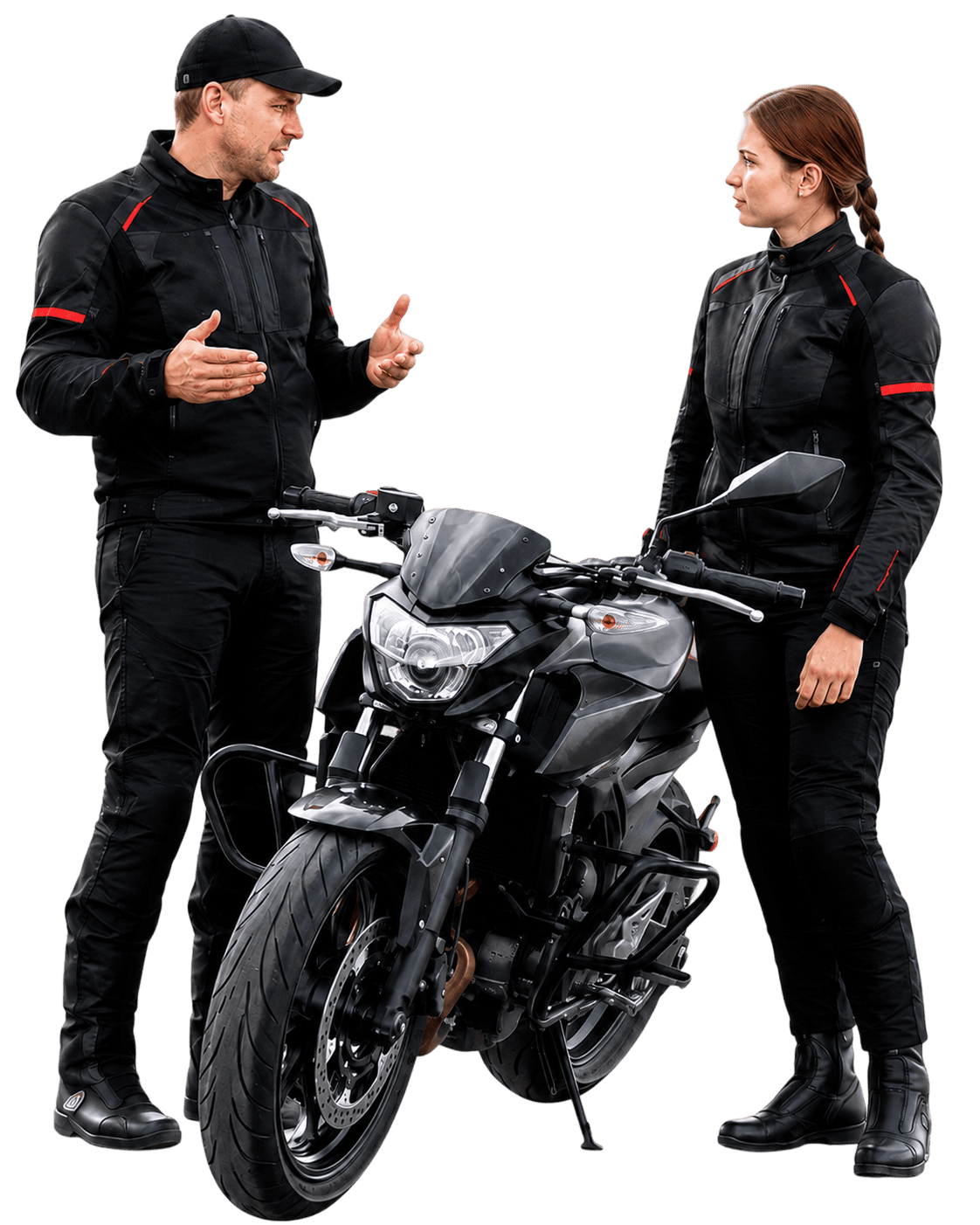 Ученик с инструктором у мотоцикла BIKEYOU